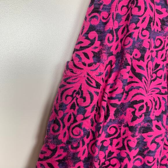 Fresh Produce Top Size Medium Pink Purple V Neck 3/4 Sleeve Cotton Damask Print - Picture 11 of 12